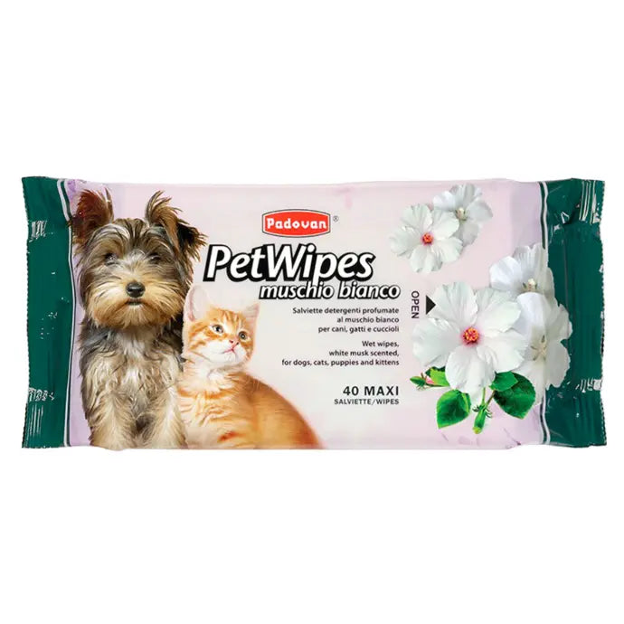 Padovan Pet Wipes White Musk (40 Wipes) for Dogs and Pets