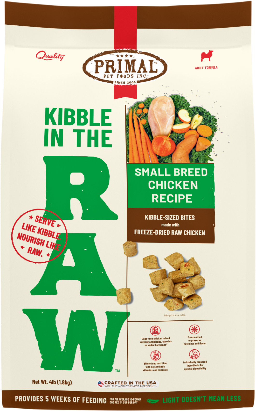 Primal Sm. Breed Canine Chicken Kibble in the Raw
