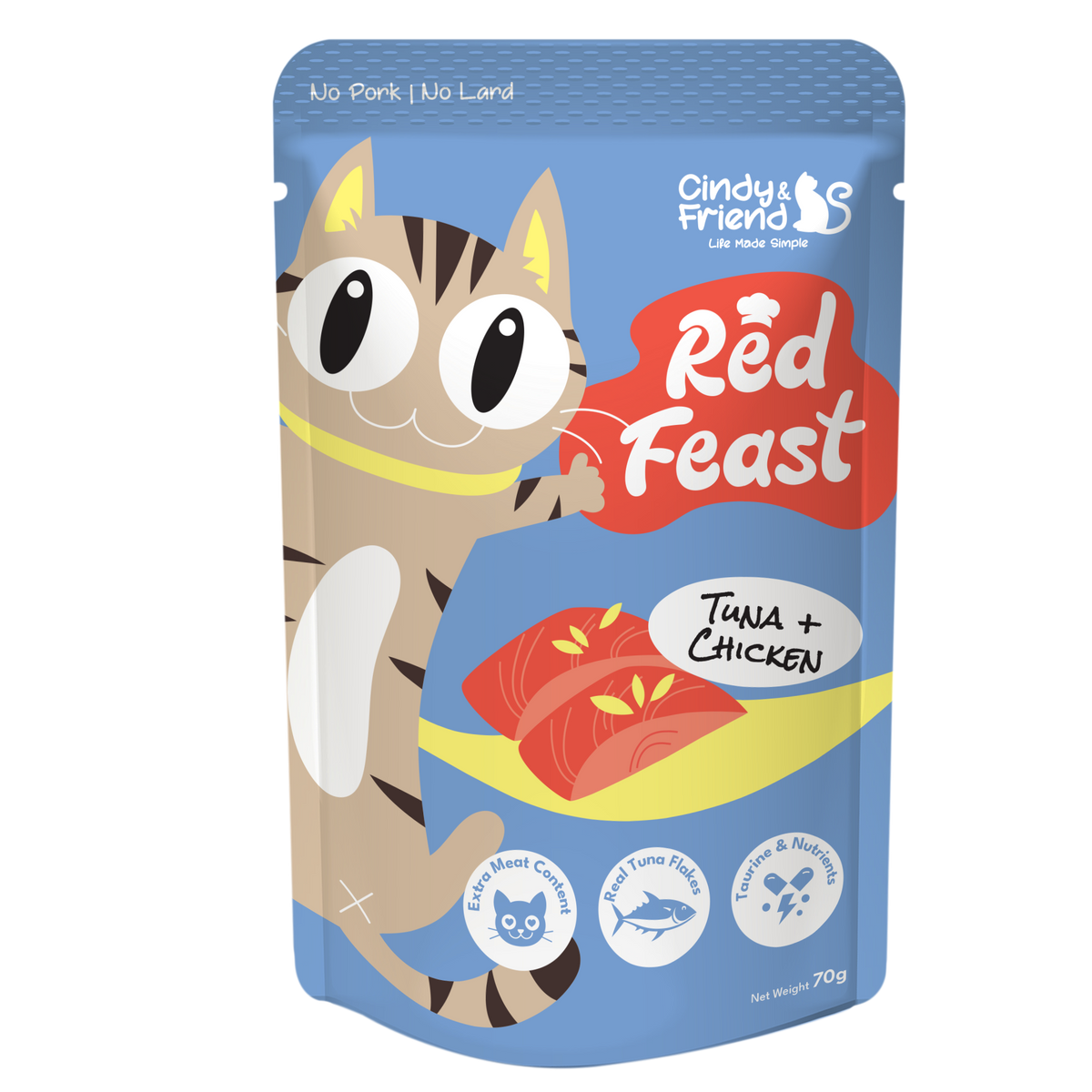 Cindy & Friend Red Feast Tuna With Chicken Wet Cat Food Pouch - 70g
