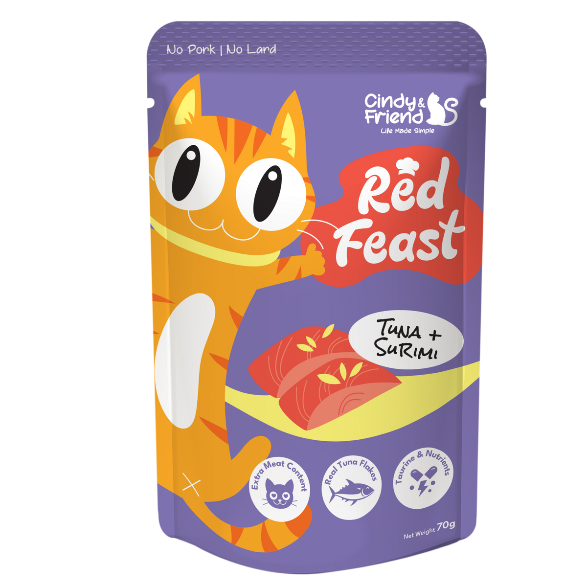 Cindy & Friend Red Feast Tuna With Surimi Wet Cat Food Pouch - 70g