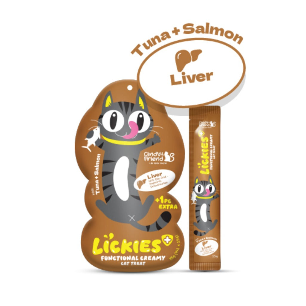 Cindy & Friend Lickies Functional Creamy Lickable Cat Treat for Liver with Chicken, Tuna & Salmon 75g (5 x 15g)