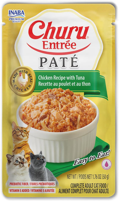 INABA Churu Entree Pate for Cats, Grain-Free, Prebiotic Complete & Balanced Wet Cat Food - Chicken with Tuna Recipe