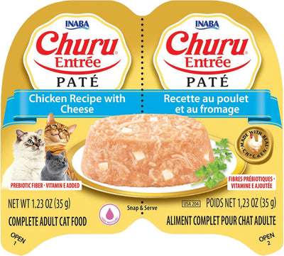 INABA Churu Entree Pate for Cats, Grain-Free, High Protein, Prebiotic Complete & Balanced Wet Cat Food - Chicken with Cheese Recipe