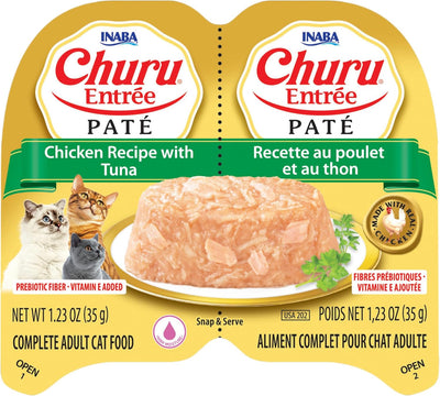 INABA Churu Entree Pate for Cats, Grain-Free, High Protein, Prebiotic Complete & Balanced Wet Cat Food - Chicken with Tuna Recipe