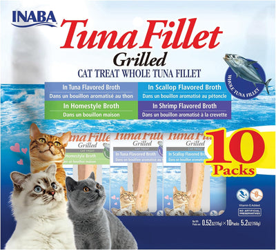 INABA Premium Grilled Tuna Fillet Cat Treats with Vitamin E and Green Tea Extract - Bag of 10