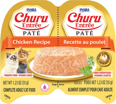 INABA Churu Entree Pate for Cats, Grain-Free, High Protein, Prebiotic Complete & Balanced Wet Cat Food - Chicken Recipe