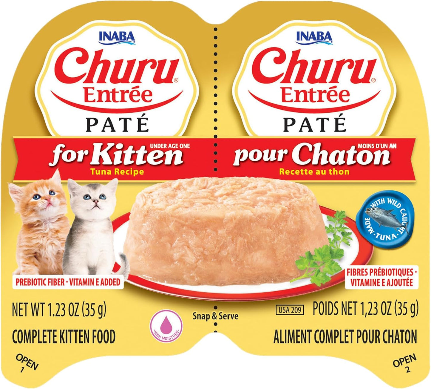 INABA Churu Entree Pate for Kitten, Grain-Free, High Protein, Prebiotic Complete & Balanced Wet Cat Food - Tuna Recipe