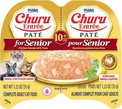 INABA Churu Entree Pate for Senior, Grain-Free, High Protein, Prebiotic Complete & Balanced Wet Cat Food - Chicken with Tuna Recipe