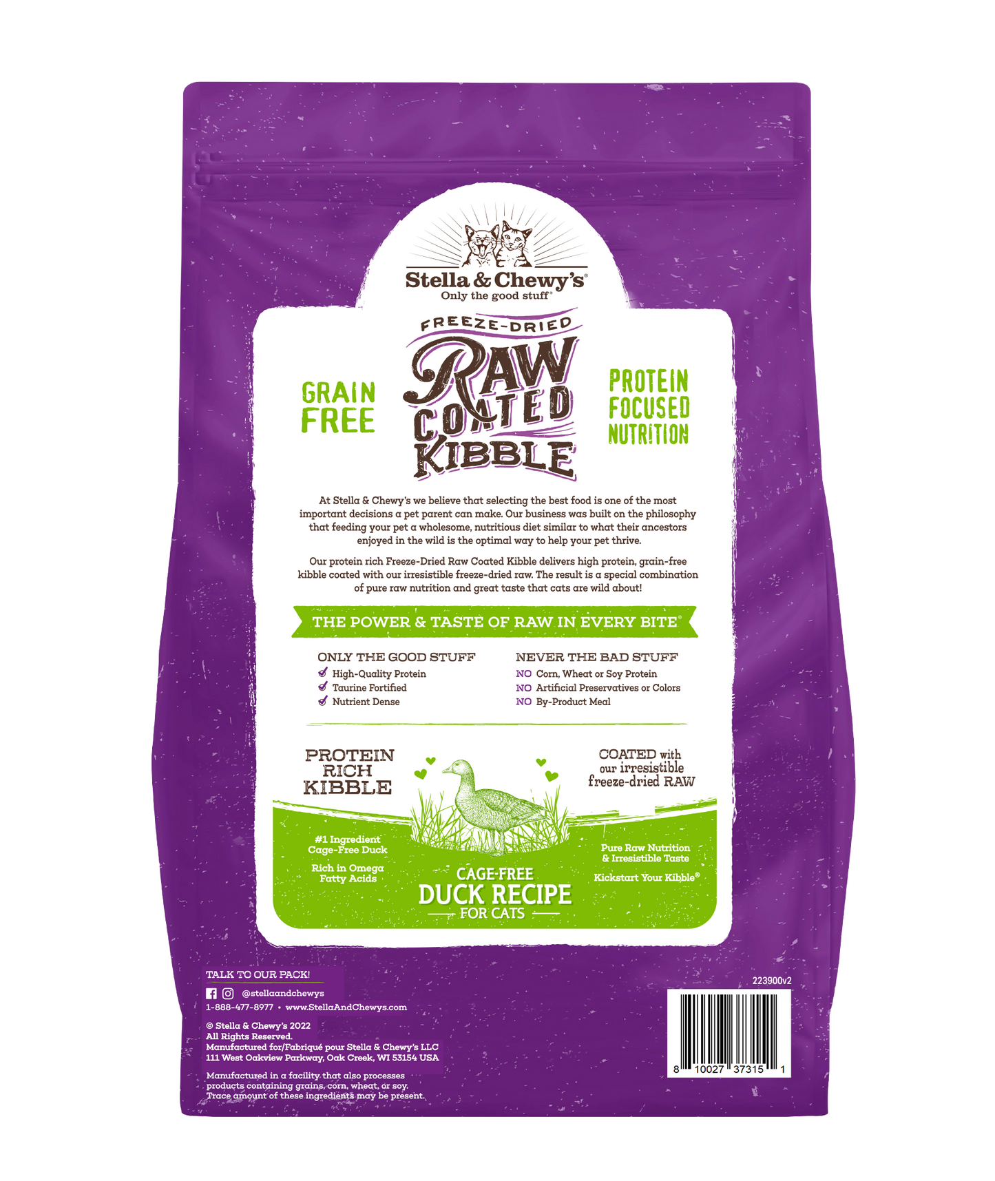 Stella & Chewys Baked Kibble for Cats - Raw Coated Cage-Free Duck Recipe
