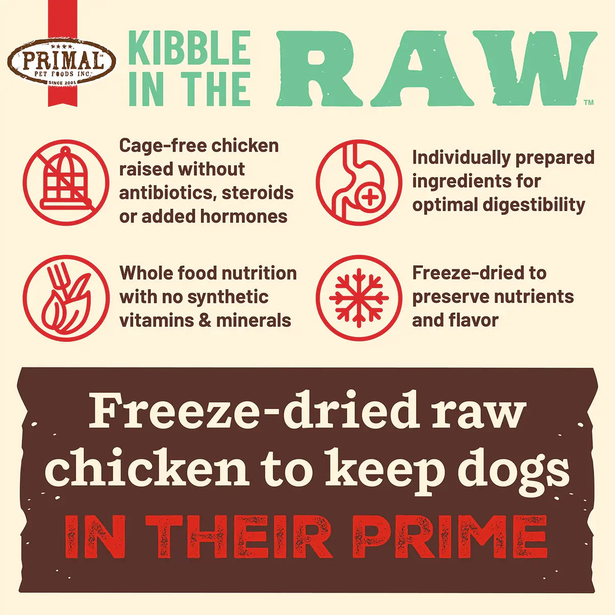 Primal Canine Freeze Dried Chicken Kibble in the Raw Dog Food - Hypoallergenic