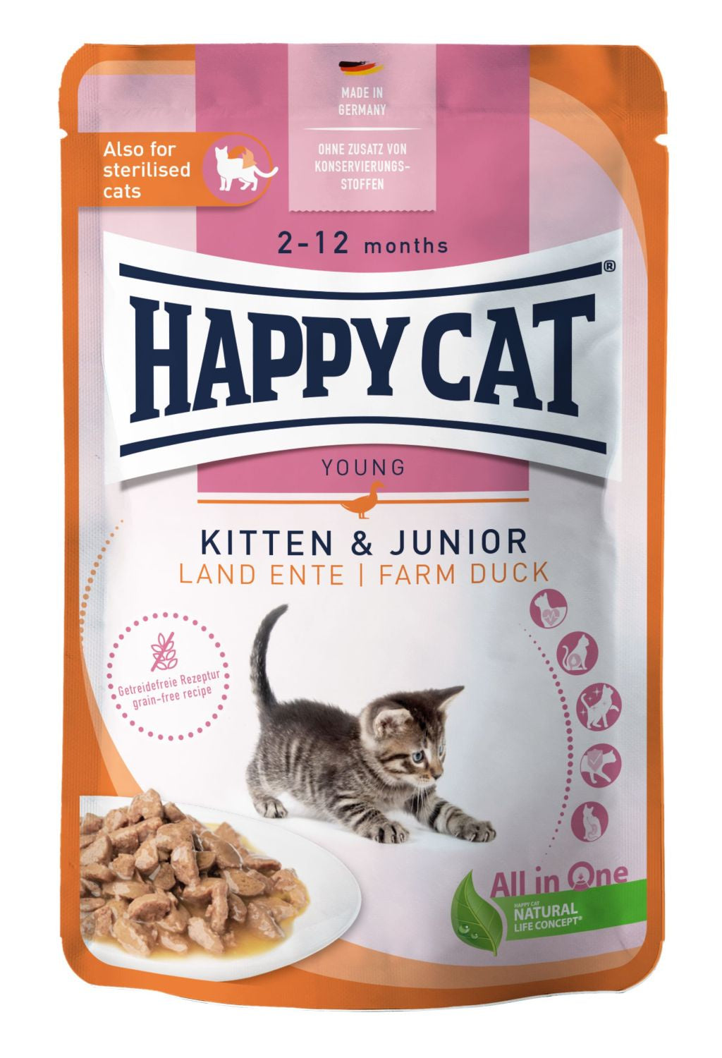 Happy Cat MIS Kitten & Junior Farm Duck - 85 g