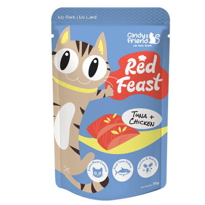 Cindy & Friend Red Feast Tuna With Chicken Wet Cat Food Pouch - 70g