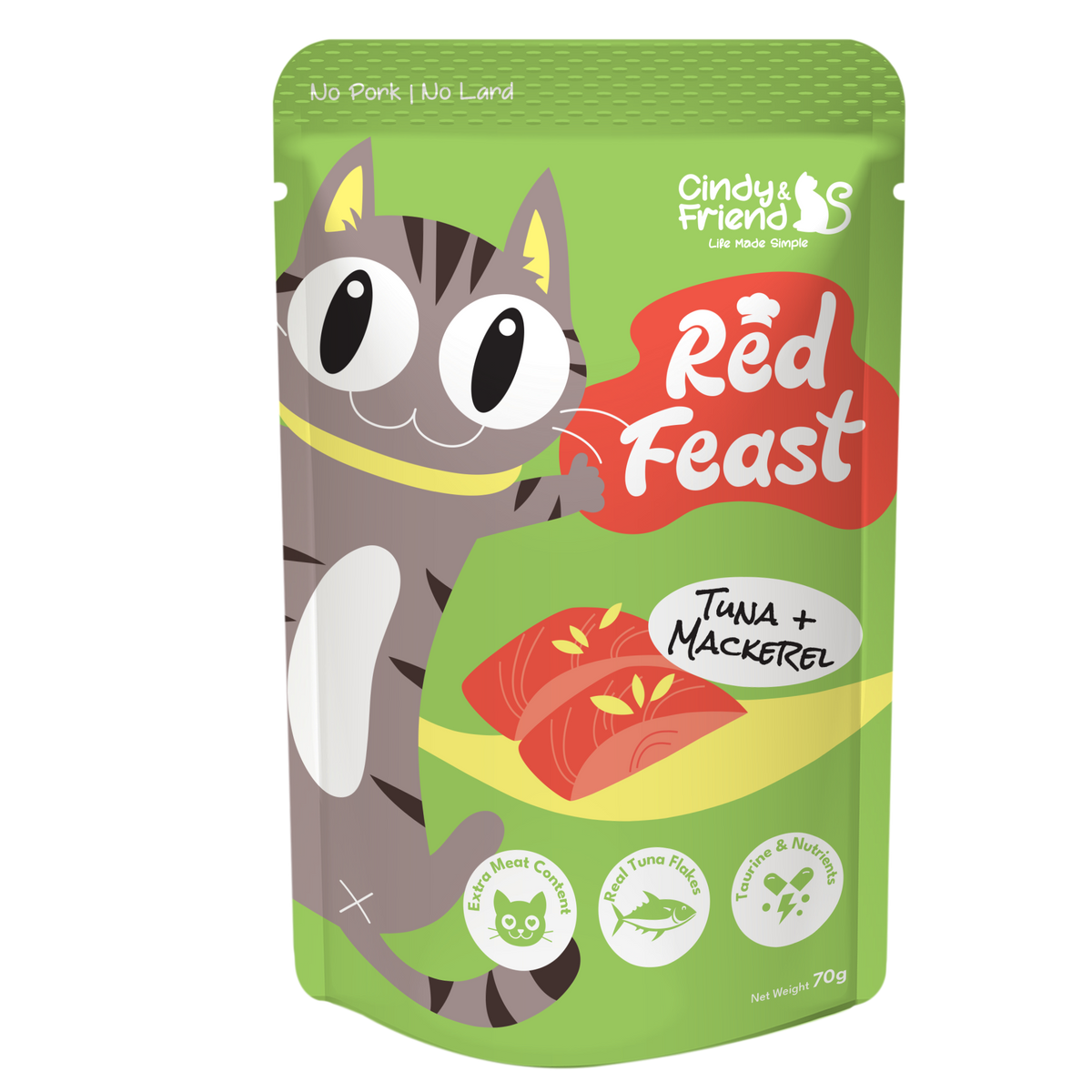 Cindy & Friend Red Feast Tuna With Mackerel Wet Cat Food Pouch - 70g
