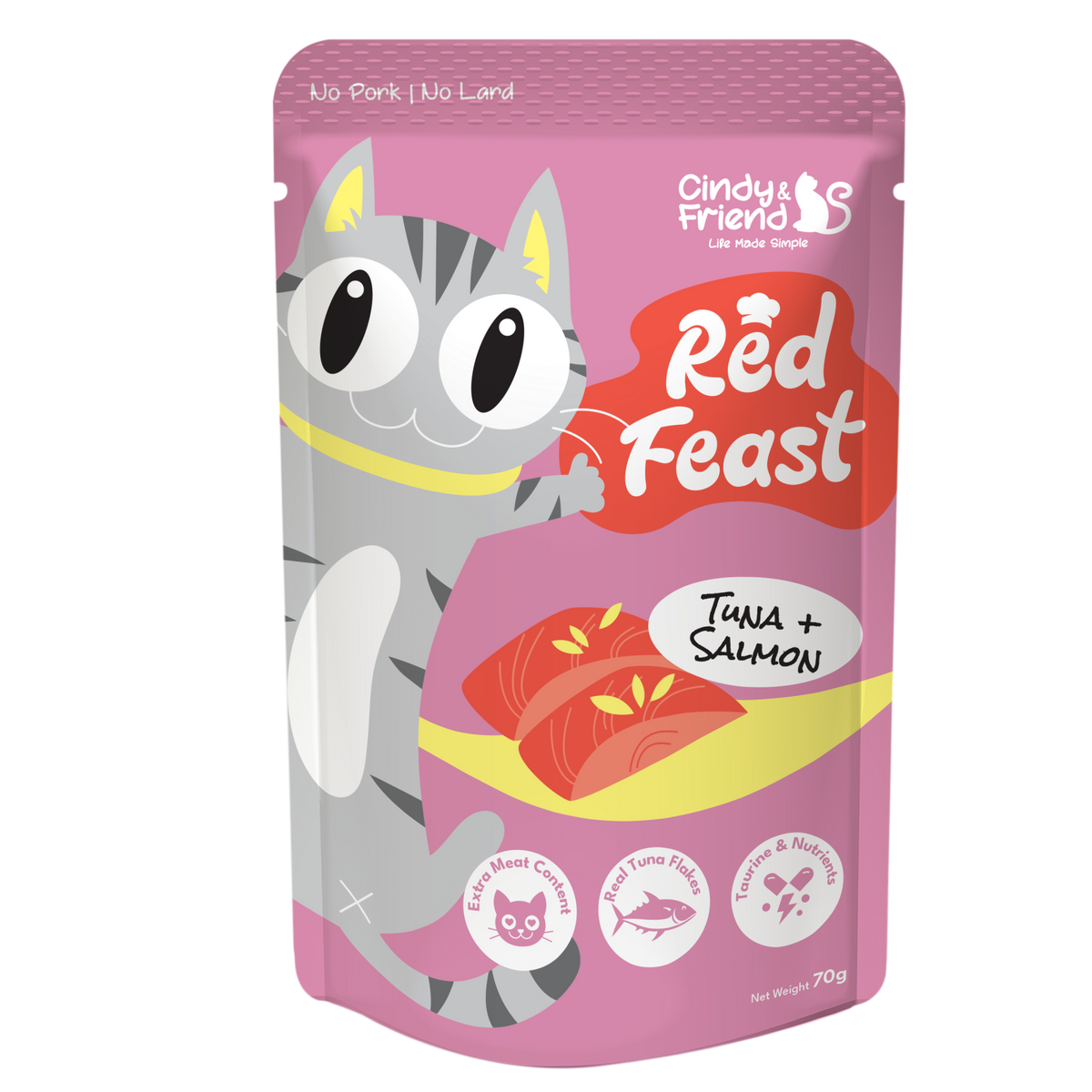 Cindy & Friend Red Feast Tuna With Salmon Wet Cat Food Pouch - 70g