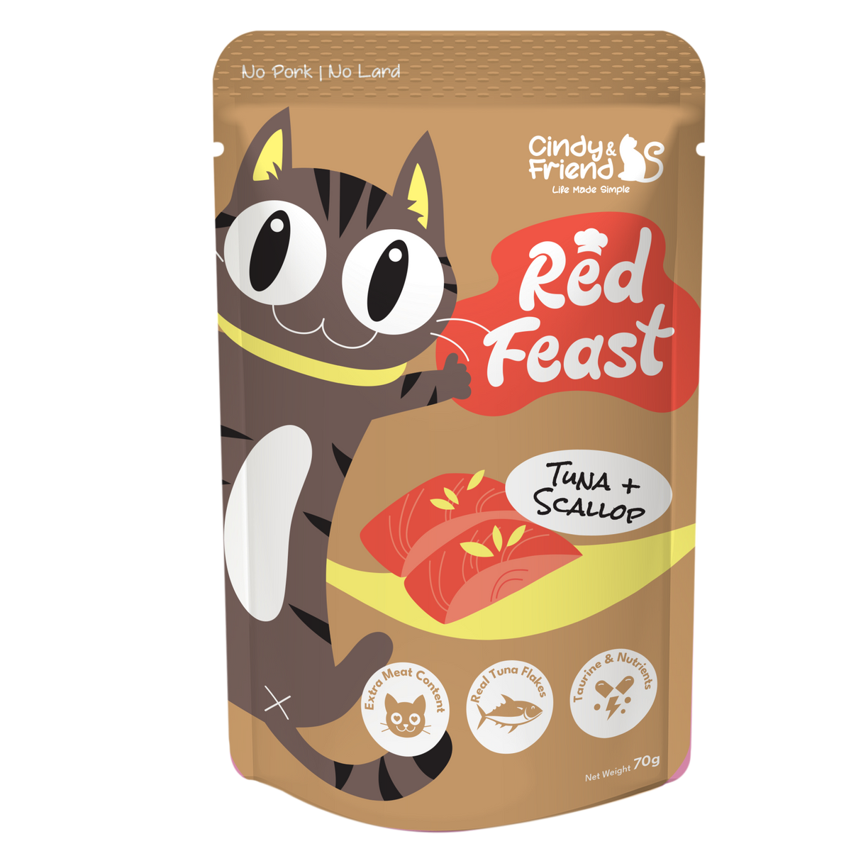 Cindy & Friend Red Feast Tuna With Scallop Wet Cat Food Pouch - 70g