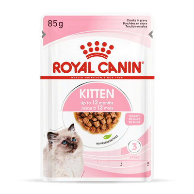Royal Canin Kitten food pouch on a white background