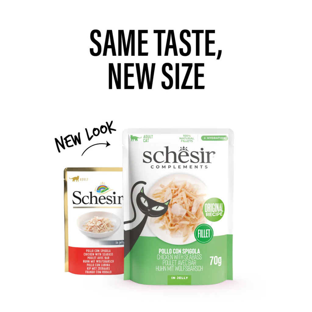 Schesir Complements Cat Wet Food  in Jelly Pouch- Chicken With Seabass 70g