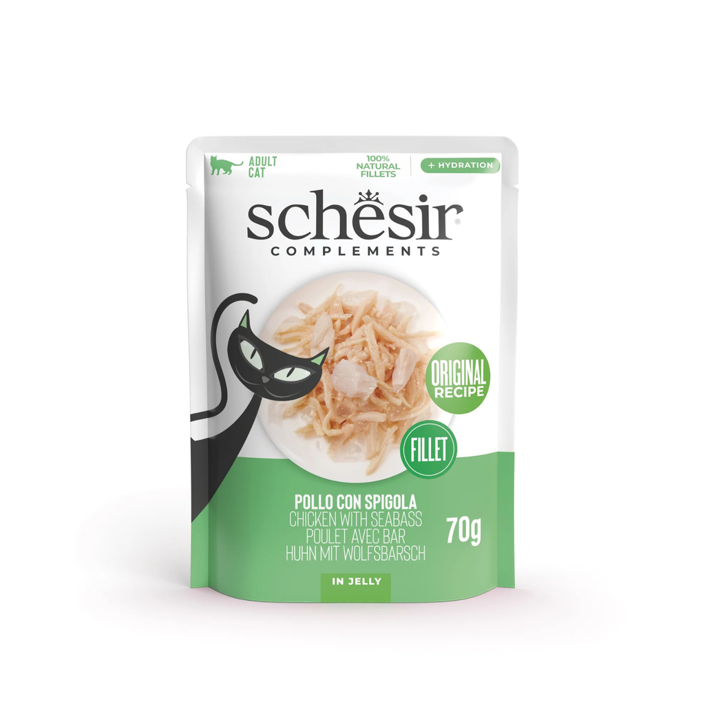 Schesir Complements Cat Wet Food  in Jelly Pouch- Chicken With Seabass 70g