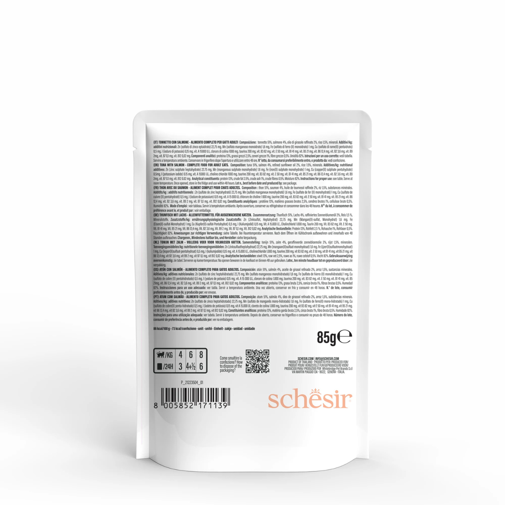 Schesir Complete & Balanced Nutrition Wet Cat Food in Jelly Pouch- Tuna With Salmon 85g