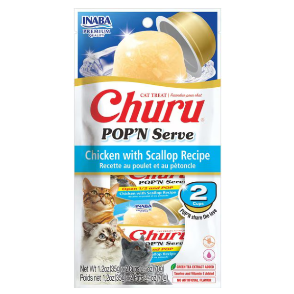 Inaba Churu Popn Serve Chicken With Scallop Recipe - 2PCS/PK - 70g