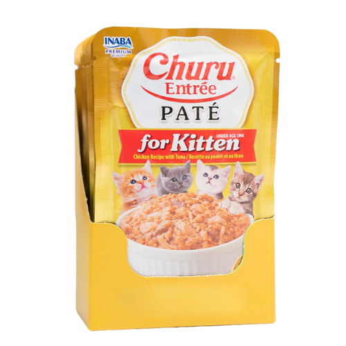 INABA Churu Entree Pate for Kitten, Grain-Free, Prebiotic Complete & Balanced Wet Cat Food - Chicken with Tuna Recipe