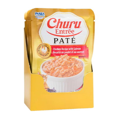 INABA Churu Entree Pate for Cats, Grain-Free, Prebiotic Complete & Balanced Wet Cat Food - Chicken with Salmon Recipe