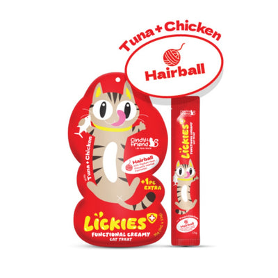 Cindy & Friend Lickies Functional Creamy Lickable Cat Treat for Hairball with Tuna & Chicken 75g (5 × 15g)