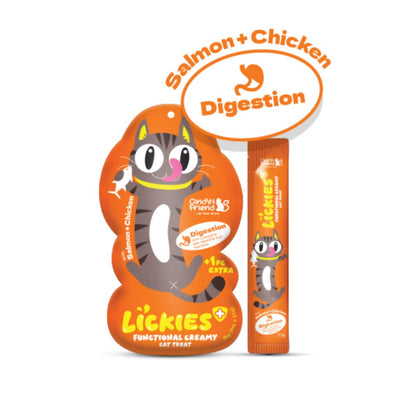 Cindy & Friend Lickies Functional Creamy Lickable Cat Treat for Digestion Health with Salmon & Chicken 75g (5 × 15g)