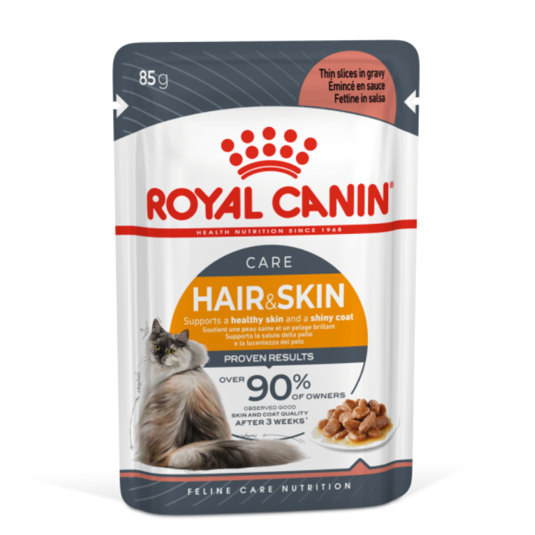 Royal Canin Hair and Skin Intense Beauty Cat Gravy Wet Food 12x85g Pouches available at PetCentral