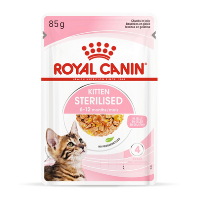 Royal Canin Kitten Sterilised Gravy Wet Food 12x85g Pouches available at PetCentral 